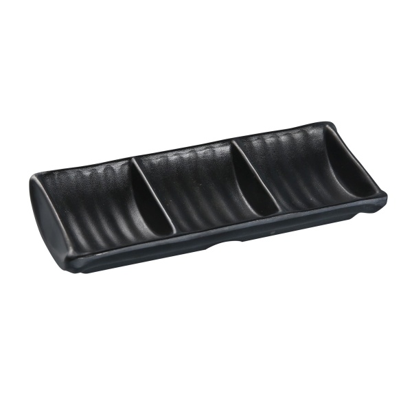 BP-4030 Black Pearl 7 1/2" X 3 1/2" Triple Sauce Dish 2.5 oz Each