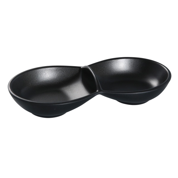 BP-4032 Black Pearl 8 1/2" X 3 1/2" Double Sauce Bowl 6 oz Each