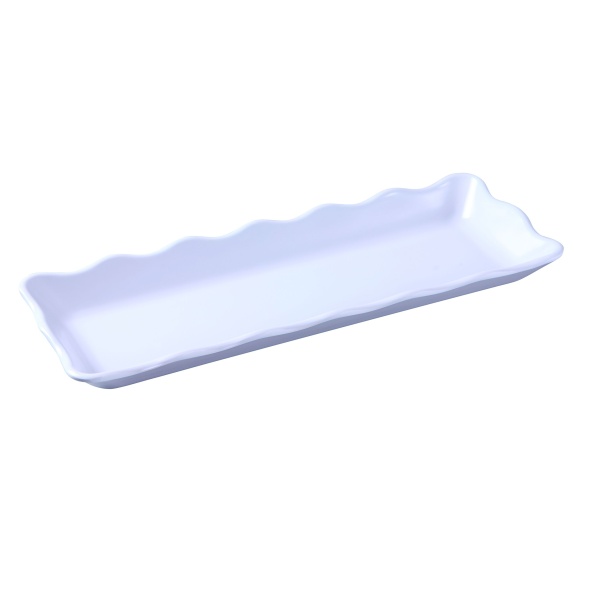 DC-6013W Deli 13 1/2" X 5 1/4" X 1" Scallop Edged Display Tray White