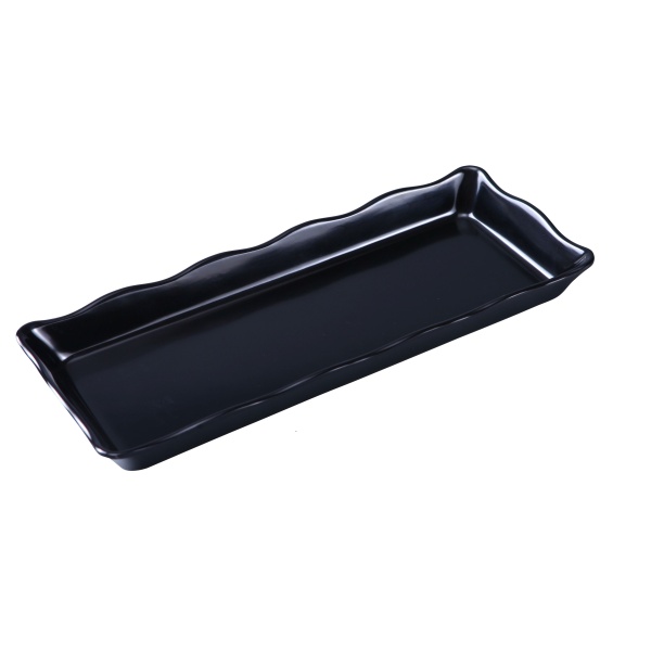 DC-6014B Deli 14" X 5 1/2" X 1" Scallop Edged Display Tray Black