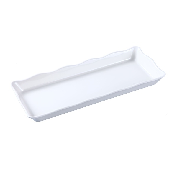 DC-6014W Deli 14" X 5 1/2" X 1" Scallop Edged Display Tray White