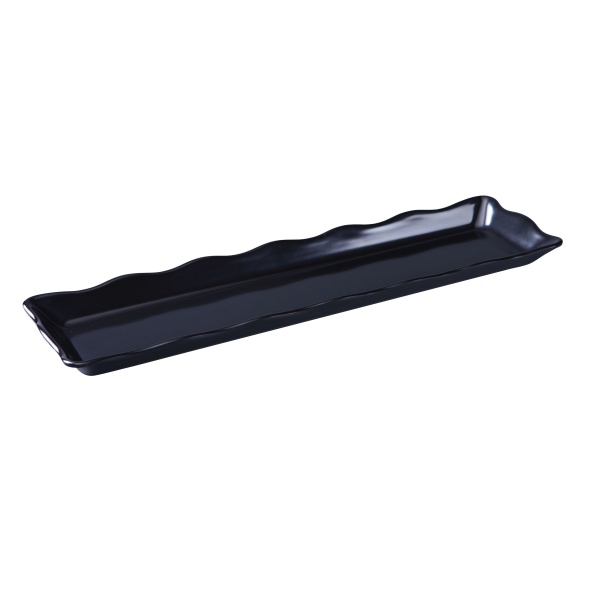 DC-6019B Deli 19" X 5 1/4" X 1" Scallop Edged Display Tray Black