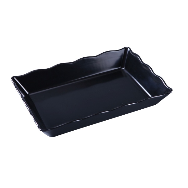 DC-6114B Deli 14" X 9 1/2" X 2" Scallop Edged Display Tray Black