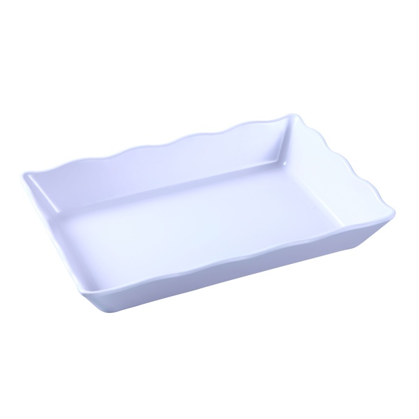 DC-6114W Deli 14" X 9 1/2" X 2" Scallop Edged Display Tray White