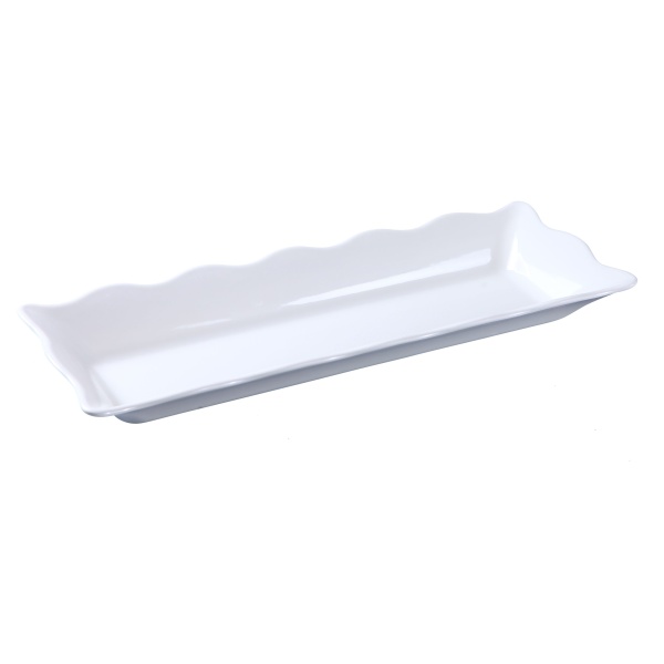 DC-6117W Deli 17 1/2" X 6 3/4" X 2" Scallop Edged Display Tray White