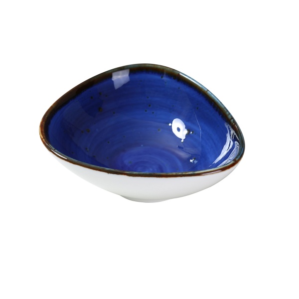 LY-404BU Lyon-Blue 4 3/4" X 4 3/8" X 1 5/8" Triangle Sauce Bowl  5 oz Blue