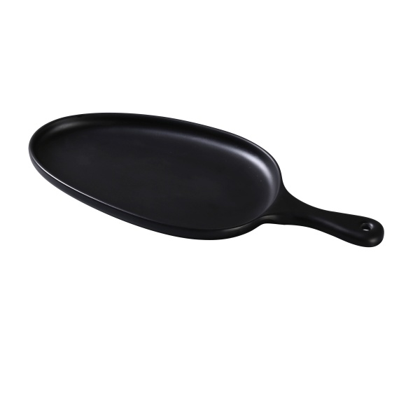 MO-809BK Moderne 15 1/2" X 7 1/2" X 1 1/4" Pan Plate With Handle Black