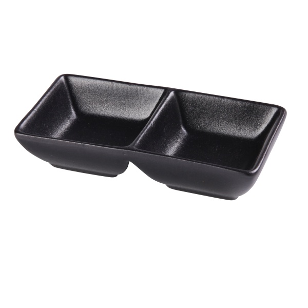 NB-4032 Noble Black 5-5/8" X 3" X 1-1/4" Double Sauce Dish 1.5 oz Each