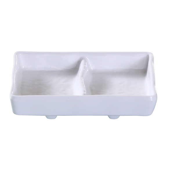 OK-4031 Osaka 5 3/4" X 2 3/4" Double Divided Sauce Dish 3 oz Each