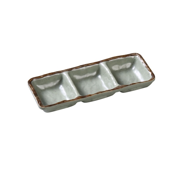 YO-9113 Yoto 8" X 2 3/4" X 3/4" Triple Sauce Dish 6 oz Each